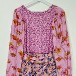 Boho Pink Long Sleeve V Neck Layered Ruffle Floral Summer Fairy Mini Dress M Size M Photo 9