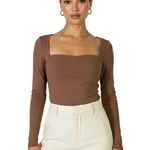 Future Collective Sweetheart Neck Long Sleeve Top Womens XS Brown Neutral Photo 0