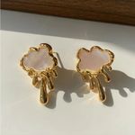Gold Cloud Stud Earrings NWT | White Enamel Droplet Design Cute Dainty Photo 1