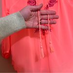 American Eagle Boho Blouse, Tunic Style Sheer Coral Pink Top, Tie Front, Size XS Photo 8