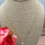 Gold Tone Chain Dainty Chrystal CZ Heart Pendant Minimalist Gift 18.5 Inches Photo 2
