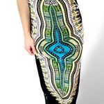 Anthropologie Elegant Black and Green Multicolored Geometric Patterned Maxi Summer Sun Dress Photo 0