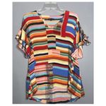 John Mark Colorful Short Ruffle Sleeves V-Neck Hi/Lo Hem Lightweight Blouse Sm Photo 1