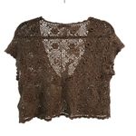 Nine West  Brown Crochet Lace Floral Cardigan Vest Top- Size Large Photo 1