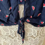 Westport Navy Sleeveless Button-Down Tie Front Top – Watermelon Print Photo 4