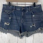 Free People Shorts Sz 30 Blue Denim Distress Ripped Cut Off Festival High Waist Photo 0