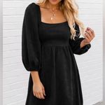 Black Square Neck Puff Sleeve Dress Country Western Faux Suede NEW Size L Photo 1