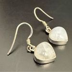 Vintage 925 Sterling Silver Small Heart Moonstone Drop Earrings 3.6g Photo 5