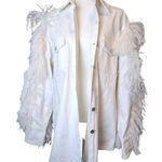 David Koma Ostrich Feather Oversized Denim Jacket Dress Bridal bachelorette White Size 10 Photo 12
