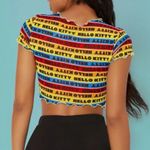 Hello Kitty SHEIN X  and Friends Colorful Letter Graphic Lettuce Trim Sheer Top Photo 1