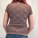 la vanya Women's Lace Overlay Jeweled Neck Tee T Shirt S SM Small Purple Stretch Photo 1