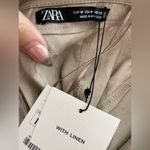ZARA  LINEN BLEND CARGO JUMPSUIT Size Medium Tan NEW with‎ mini flaw Photo 7