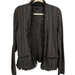 Dana Buchman Women's Sz M Gray Knit Ruffled Fringe Wool Blend Cardigan Sweater Photo 1