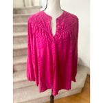 Free People  Hot Pink Floral Print Blouson Sleeve Oversize Long Sleeve Blouse Photo 1