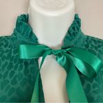 Blouse Green Leopard Print Tie Neck Ruched Elastic Waist Long Sleeves XXS Bright Photo 10