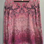 Style & Co Embellished Graphic Pink and Black Patterned Y2K vintage 2000s Blouse Small Photo 0