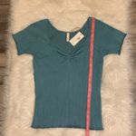 Wishlist NWT ruched ribbed sweetheart knit top dusty aqua junior large Photo 3
