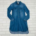 White House | Black Market Denim Shirt Dress Long Sleeve Pockets, Size 00 Oversize Photo 12