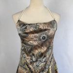 Strapless Paisley Print Halter Mini Dress Pearl Neckline Size Small Y2k Glam Brown Photo 1