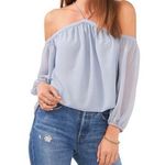 1. State  Women's Dusty Blue Halter Off-The-Shoulder Chiffon Blouse - Small - NWT Photo 0