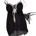 Linea Donatella NWT  Black White Polka Dot Sheer Nightie & Panties Size Medium Photo 0