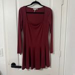 Reformation Coen Jersey Knit Long Sleeve Square Neck Mini Dress Chianti Medium Photo 4