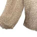 EXPRESS ‎ Latte & White Speckled Smoked Long Sleeve Ruffle Neck Blouse NWT $64 M Photo 3