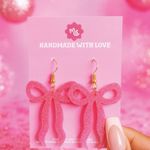 Pink Glitter Bow Earrings 🎀 Girly Kawaii Cute Statement Jewelry Photo 0