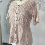 Boho Cottagecore Milkmaid Cream Tan Embroidered Lace Button Down Blouse Top OS Size M Photo 2
