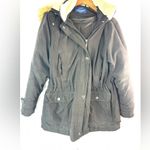 Mackintosh L Women's Fur Trim Hoodie Zip Snap Front Black Jacket Size L Photo 0