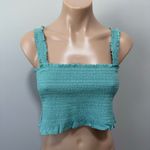 Free People  Smocked Crop Tank Top Ruffle Blue Large Photo 0