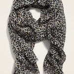 Old Navy Leopard Print Lightweight Gauze Scarf Raw Hem Photo 0
