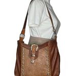 MEEKER CO Western Leather Bag Buckskin Lady Gold Silver Details Shoulder VINTAGE Brown Photo 0