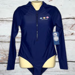 Life is Good NWT M Navy Blue Daisy UPF 50+ One Piece 1/2 Zip Rash Guard Swimsuit Photo 0