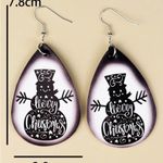 Snowman Dangle Faux Leather Earrings Black Photo 1