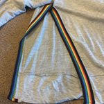 Terez  Women’s Grey Zip-up Hooded Sweatshirt with Rainbow Stitched Side Slits Photo 5