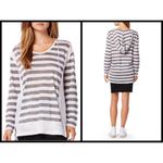 Michael Stars 💕💕 Linen-Knit Stripe-Hooded Pullover Grey White Striped Pattern Photo 1