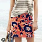 J.Crew Postage Stamp A-Line Linen Skirt Hibiscus Floral Neon Orange Navy Size 2 Photo 0