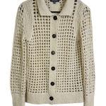 Stateside Cardigan Sweater Womens XS Beige Button Up Open Knit Crochet NWOT Photo 0