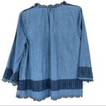 Holding Horses Anthropologie  Chambray Pleated Eyelet Boho Crochet Top Photo 5