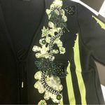 Vintage 90s Y2K Angora Tie Front Cardigan Sweater Black Lime Green Floral Large Photo 4