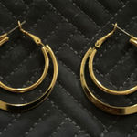 Gold Tone Double Hoop Earrings Fashion‎ Jewelry Trendy Minimalist Style Photo 0