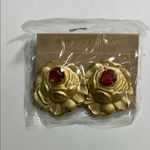 Gold and Red Vintage Floral Earrings Photo 12
