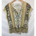 Lucky Brand Patterned V Neck Tie Bottom Top Size Medium Photo 1