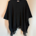 MIA & TESS PONCHO MOCK TURTLENECK BLACK FRINGE ONE SIZE EUC Photo 0