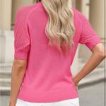 Dokotoo Casual Short Sleeve Crochet Lightweight Knit Pullover Sweater Blouse 2XL Pink Size XXL Photo 4