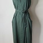 ZARA  Green Linen Blend Sleeveless Belted Midi Dress Photo 1