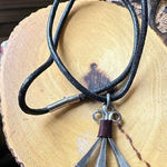 Horseshoe Nail Pendant Leather Cord Necklace Silver Photo 0
