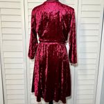 Burgundy Crushed Velvet Long Sleeve Faux Wrap Dress Red Size M Photo 2