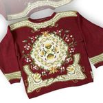 Vintage 90s Hand Knit Victorian Cottage Sweater Small Oversized Chunky Fall Red Photo 10